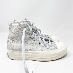 CONVERSE ALL STAR LIFT PLATFORM HIGH TOP SNEAKERS GRAY CROCHET LACE WOMENS 6